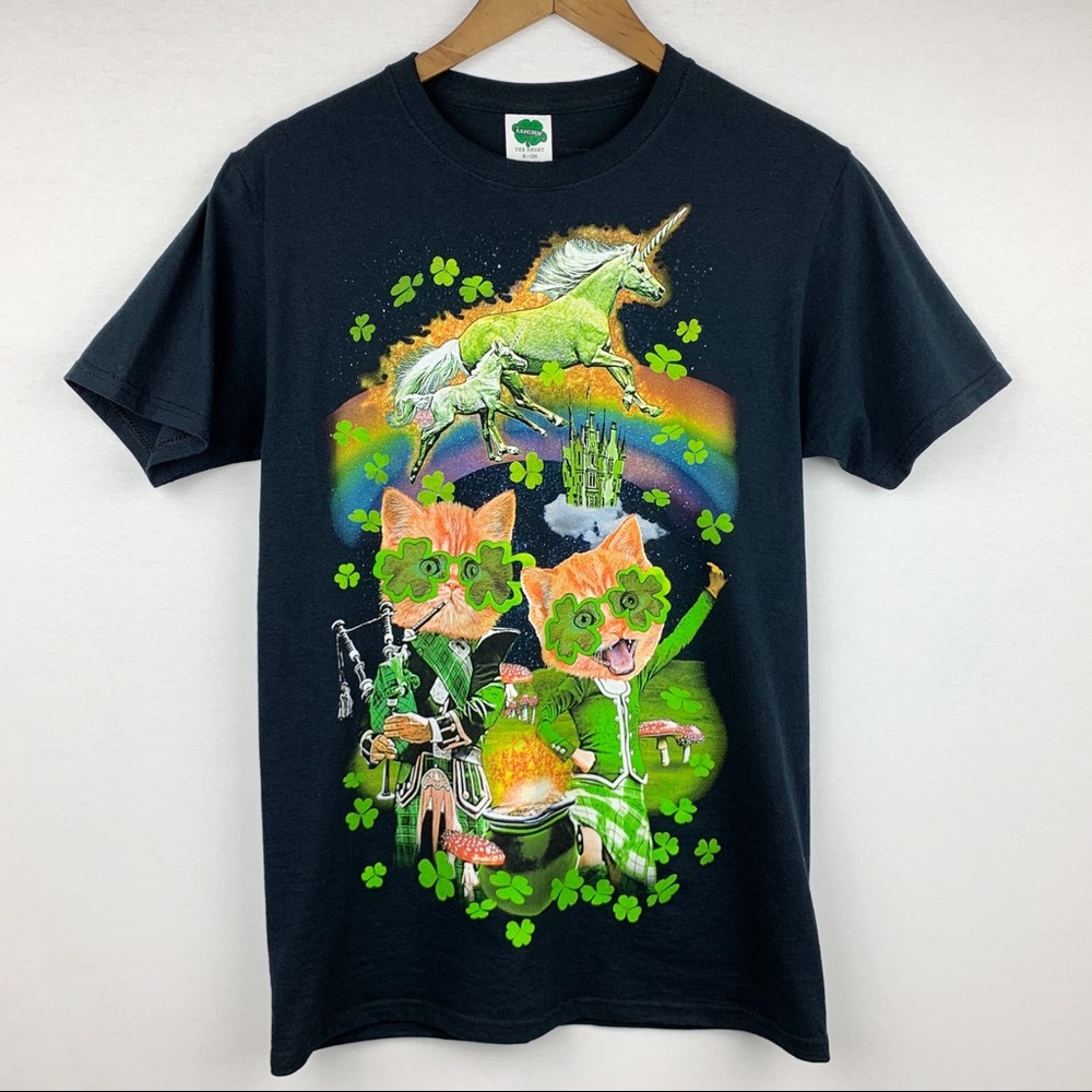 Lucky Clover Cat Unicorn Rainbow Pot of Gold Tee